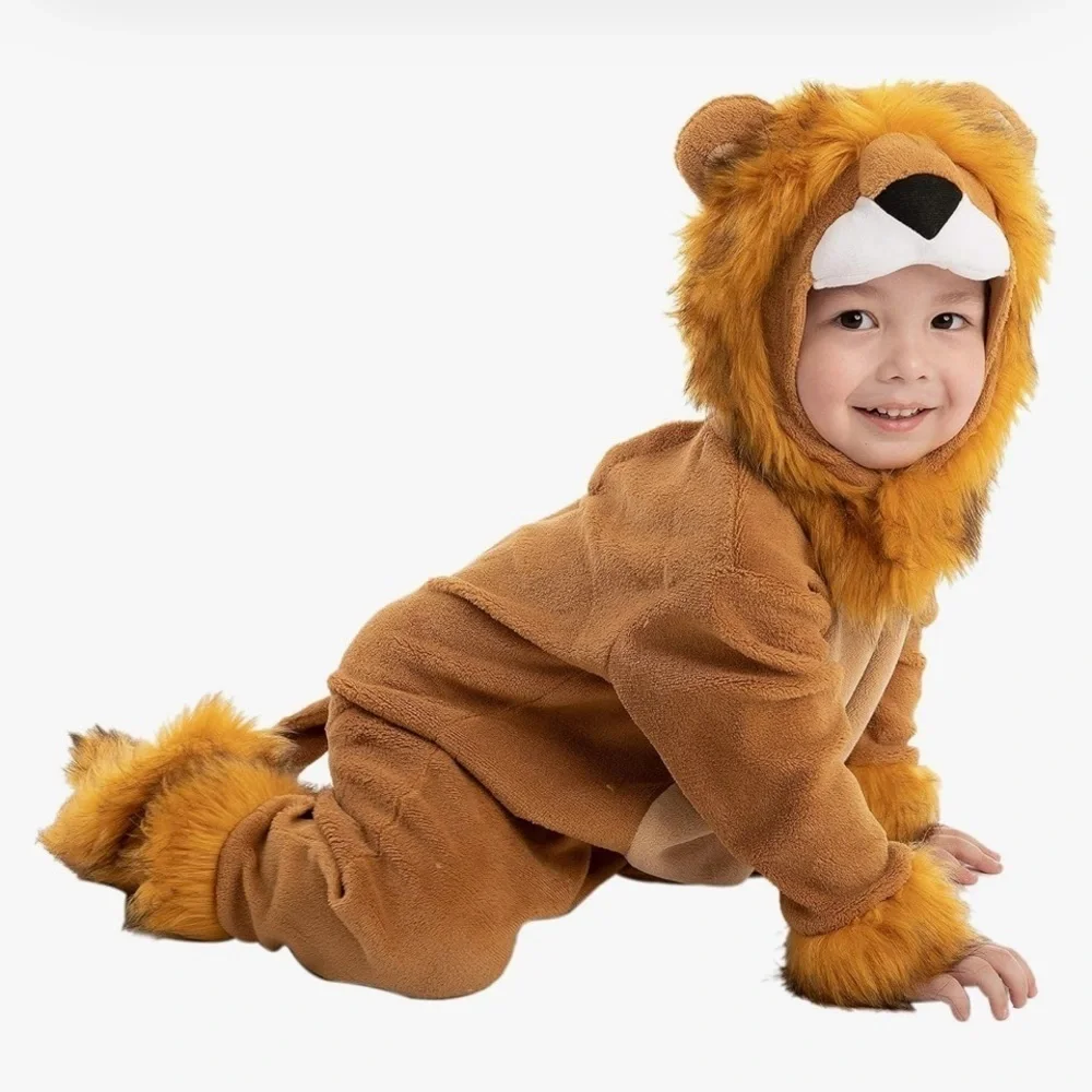 NWT 6-12mo Lion Costume w/Zebra Toy, lion hood, jumpsuit, booties and toy zebra